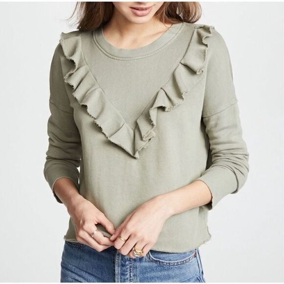 Free People Ooh La Ruffle Sweatshirt long sleeve pullover top green size XS - Picture 1 of 13